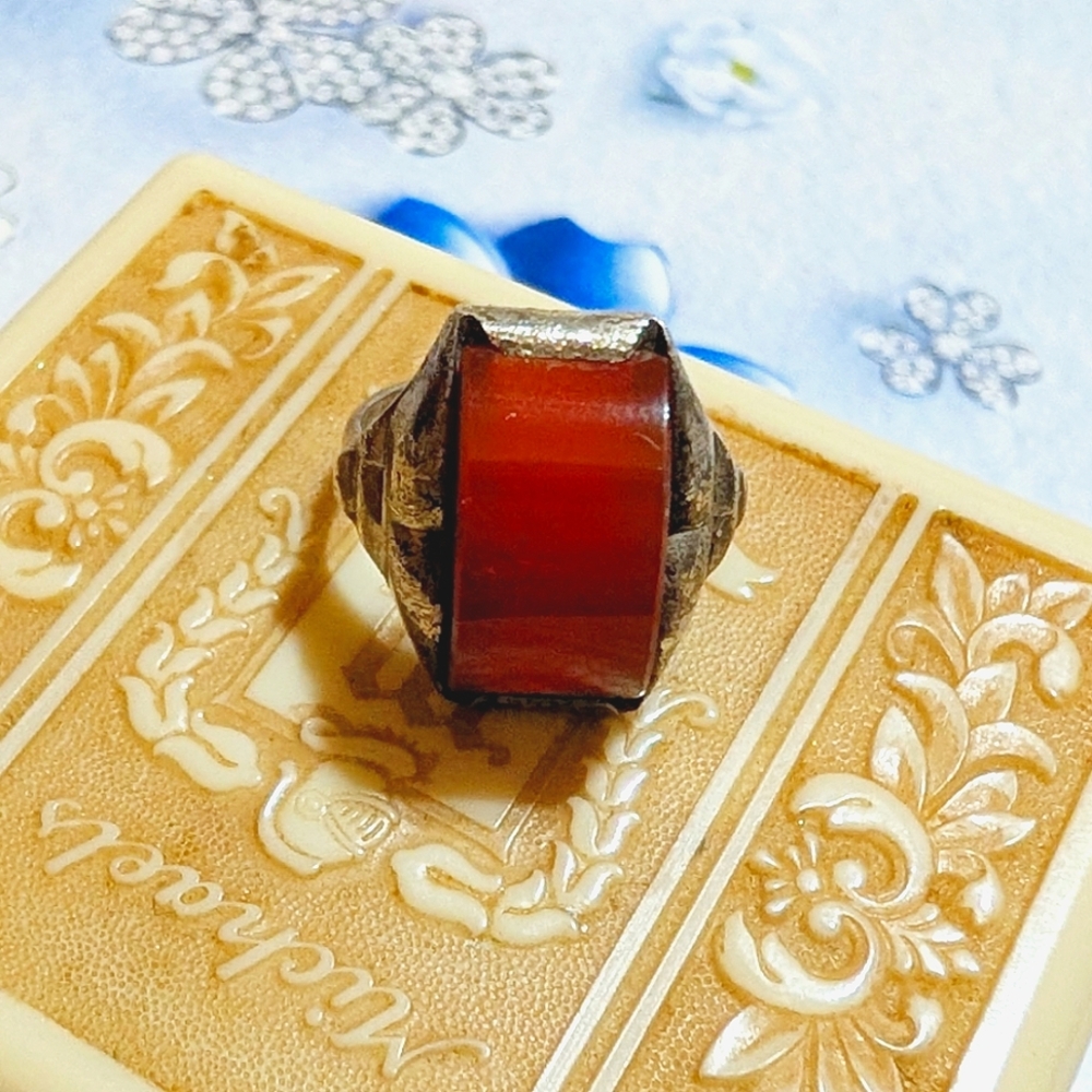 Authentic Antique Art Nouveau Carnelian Sterling Silver Ring - Picture 8 of 8